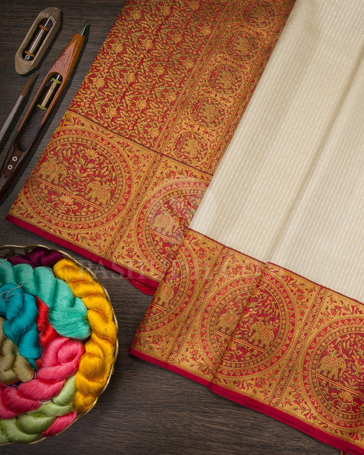 Half White Antique Border Kanjivaram Silk Saree-S1783(A)
