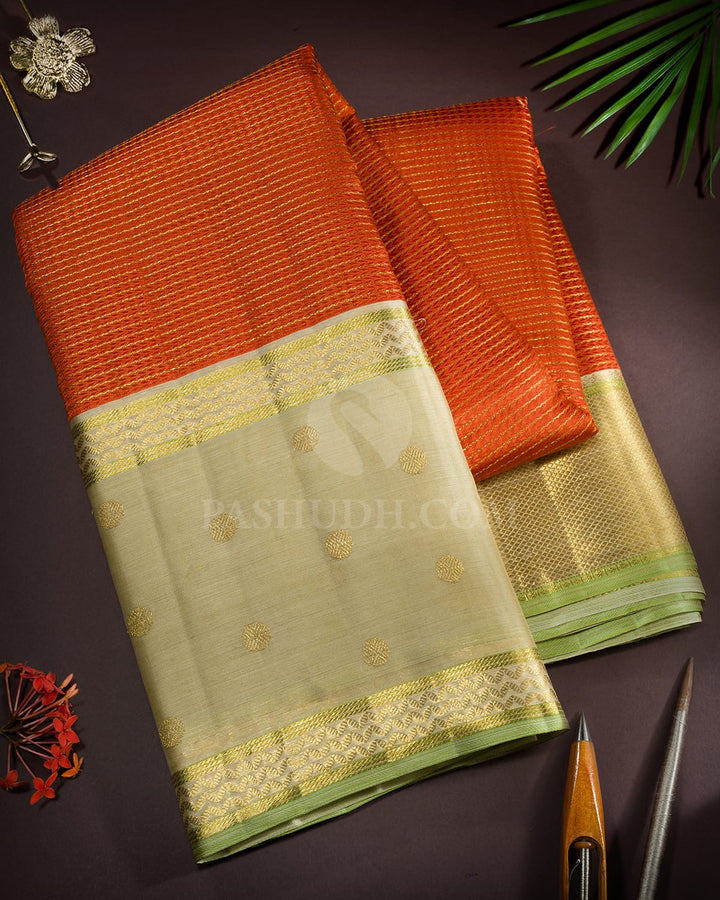 Rust Orange Semi Organza Shimmer Kanjivaram Silk Saree-S1704(C)