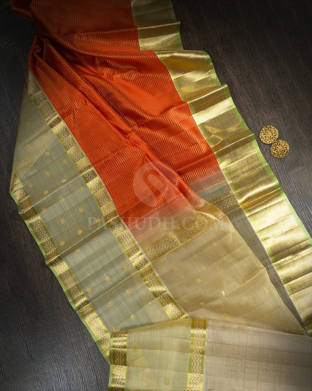 Rust Orange Semi Organza Shimmer Kanjivaram Silk Saree-S1704(C)