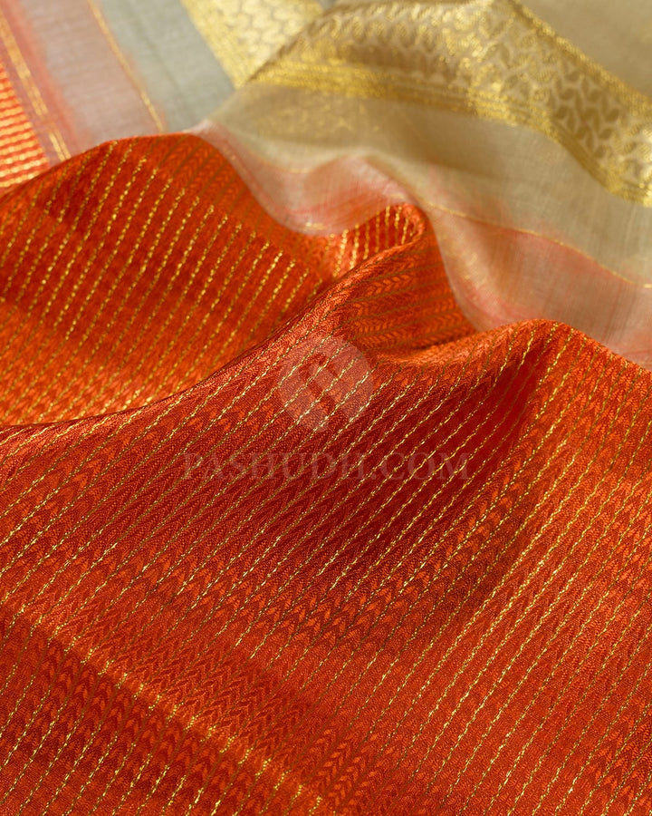 Rust Orange Semi Organza Shimmer Kanjivaram Silk Saree-S1704(C)