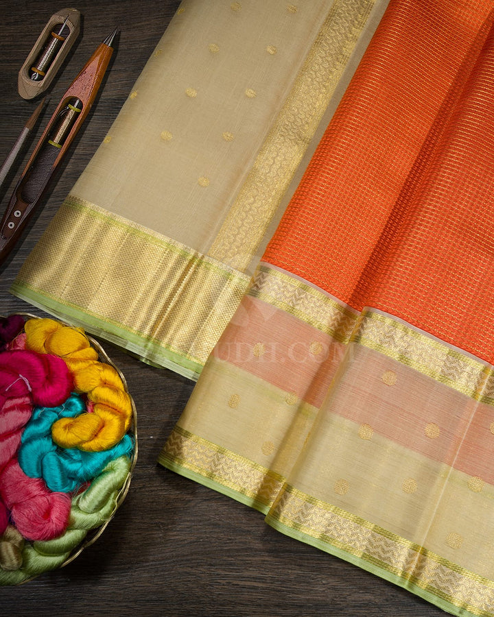 Rust Orange Semi Organza Shimmer Kanjivaram Silk Saree-S1704(C)
