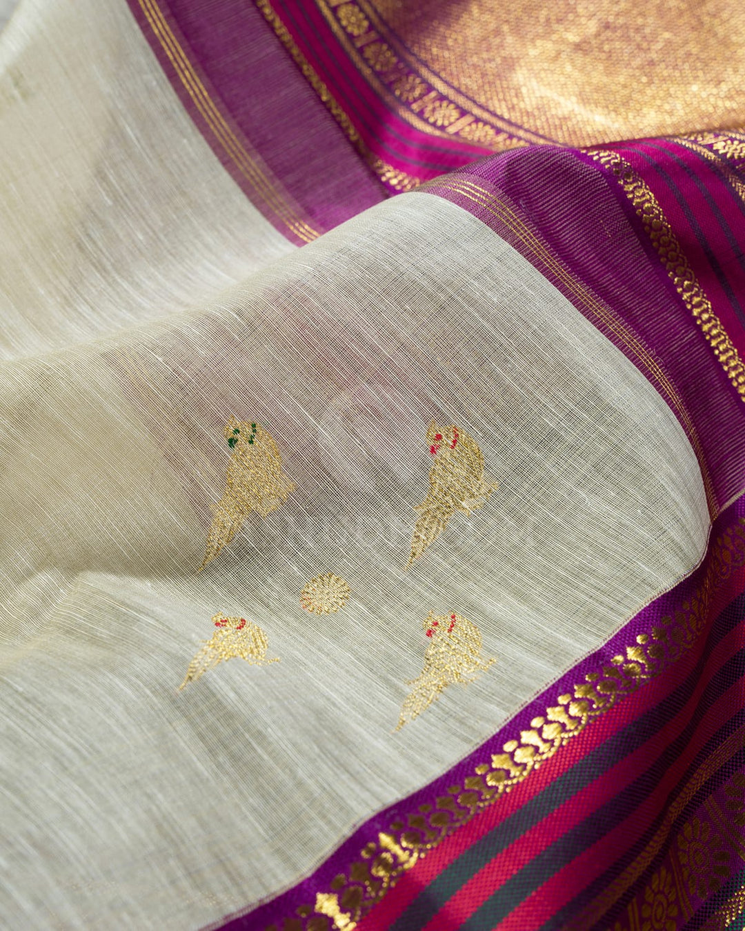 Half White Lenin Kanjivaram Silk Saree-S1801(A)