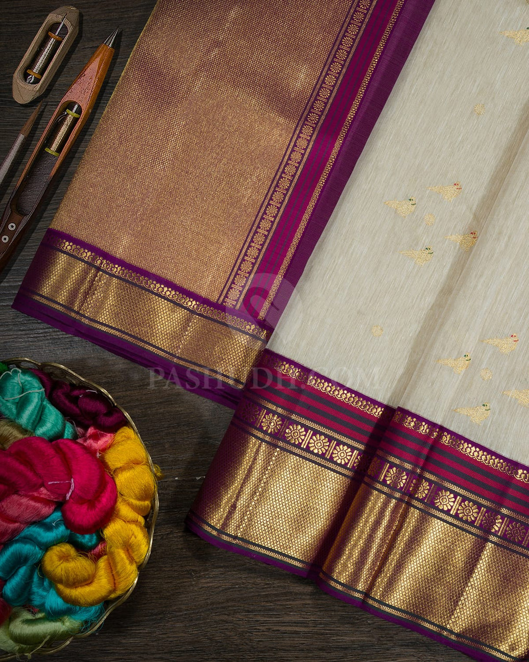 Half White Lenin Kanjivaram Silk Saree-S1801(A)