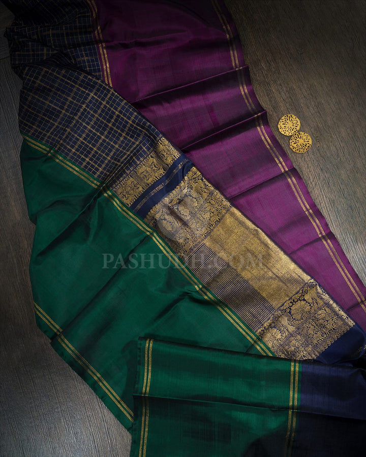 Navy Blue Ganga Jamuna Border Kanjivaram Silk Saree-S1699(C)