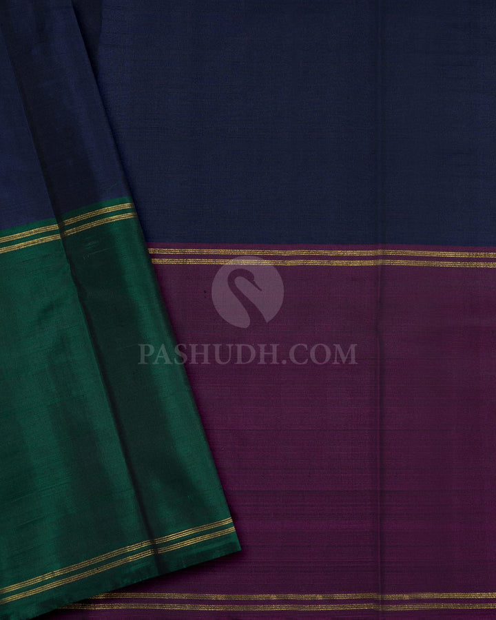 Navy Blue Ganga Jamuna Border Kanjivaram Silk Saree-S1699(C)