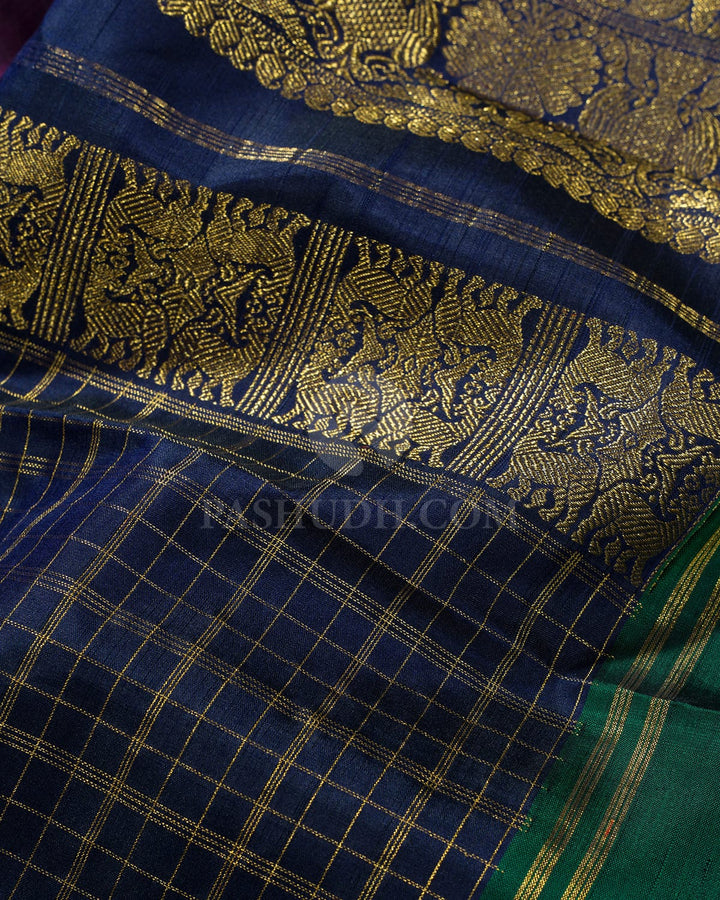 Navy Blue Ganga Jamuna Border Kanjivaram Silk Saree-S1699(C)