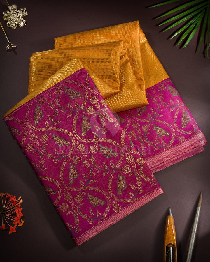 Mustard Yellow Meenakari Border Kanjivaram Silk Saree-S1807(A)
