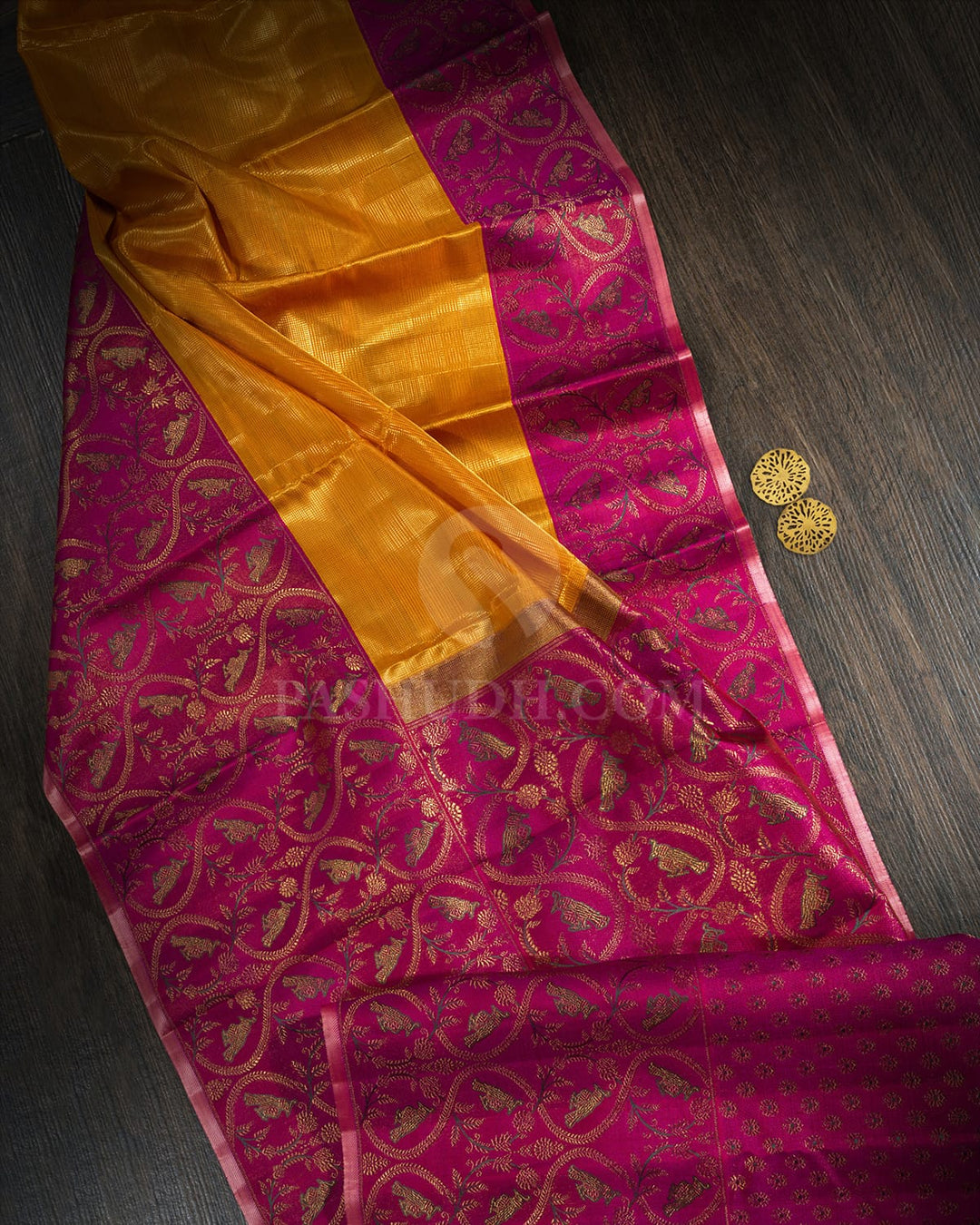Mustard Yellow Meenakari Border Kanjivaram Silk Saree-S1807(A)