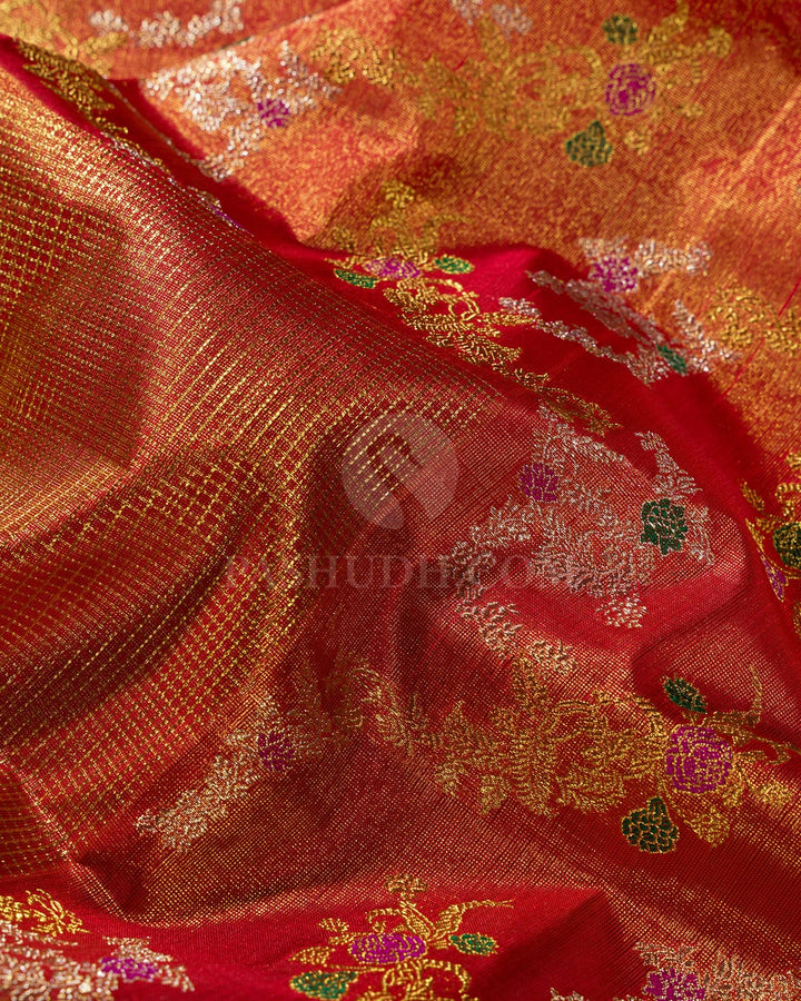 Bright Red Meenakari Semi Tissue Kanjivaram Silk Saree-S1795(A)