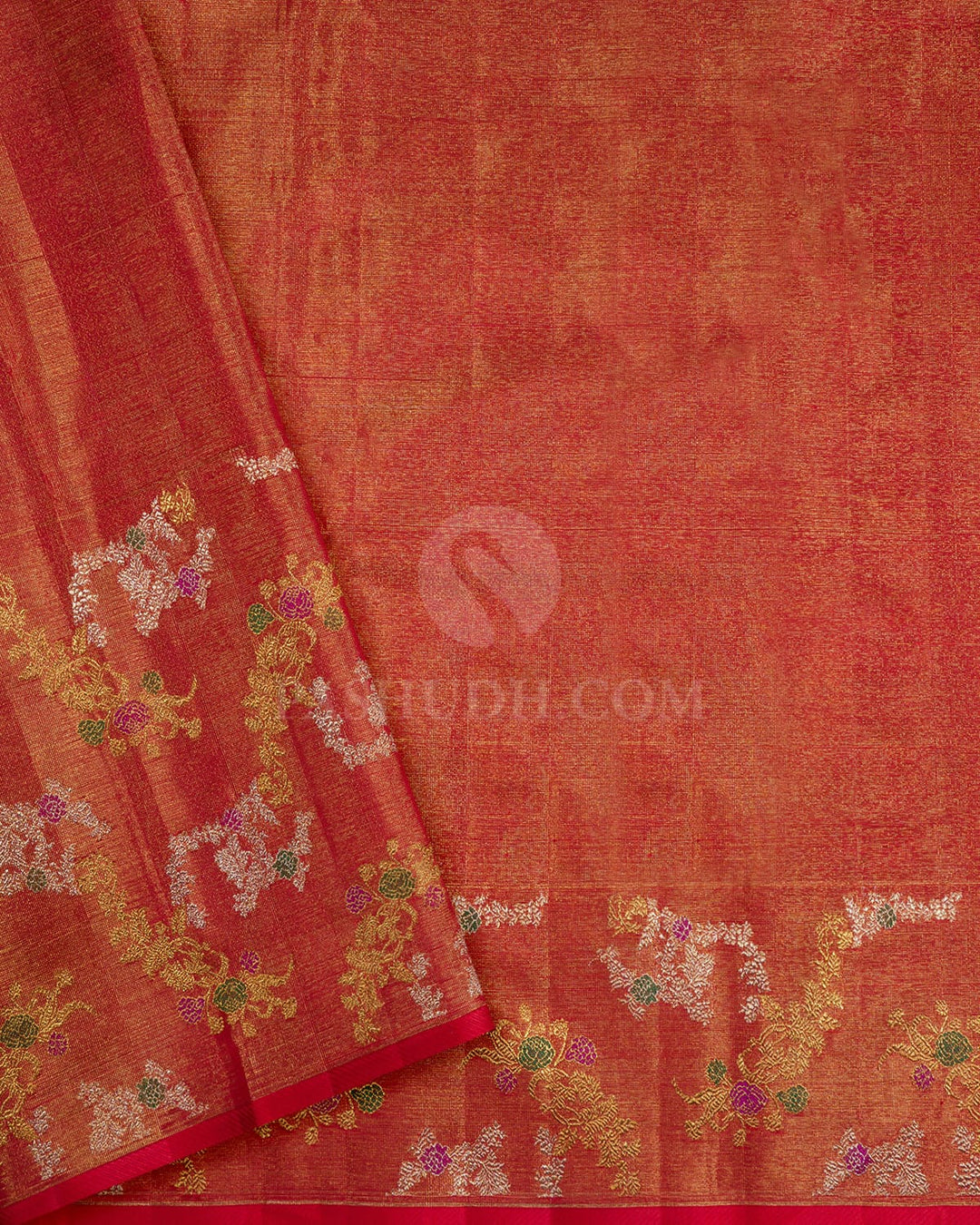 Bright Red Meenakari Semi Tissue Kanjivaram Silk Saree-S1795(A)