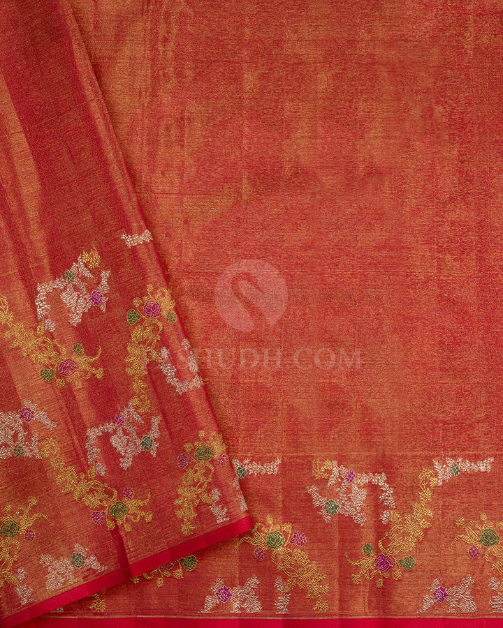Bright Red Meenakari Semi Tissue Kanjivaram Silk Saree-S1795(A)