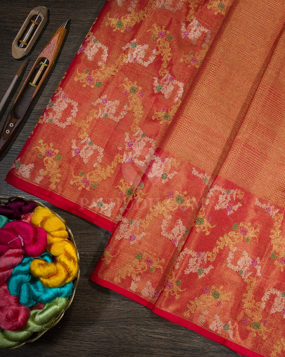 Bright Red Meenakari Semi Tissue Kanjivaram Silk Saree-S1795(A)
