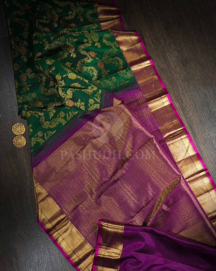 Dual Shaded Bottle Green Kanjivaram Silk Saree-S1488(E)