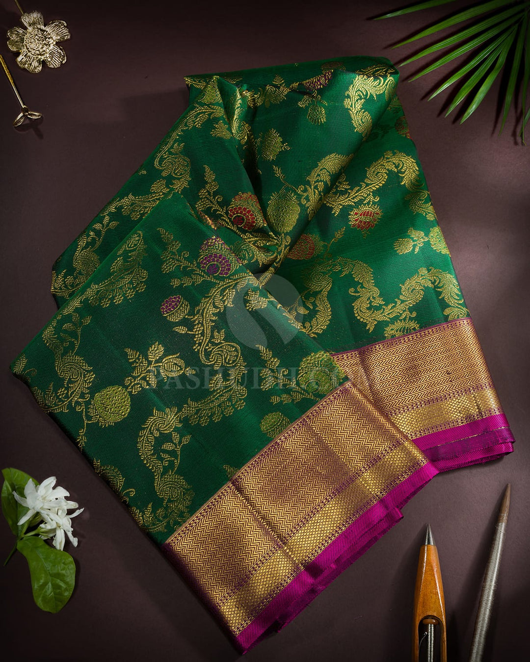 Dual Shaded Bottle Green Kanjivaram Silk Saree-S1488(E)
