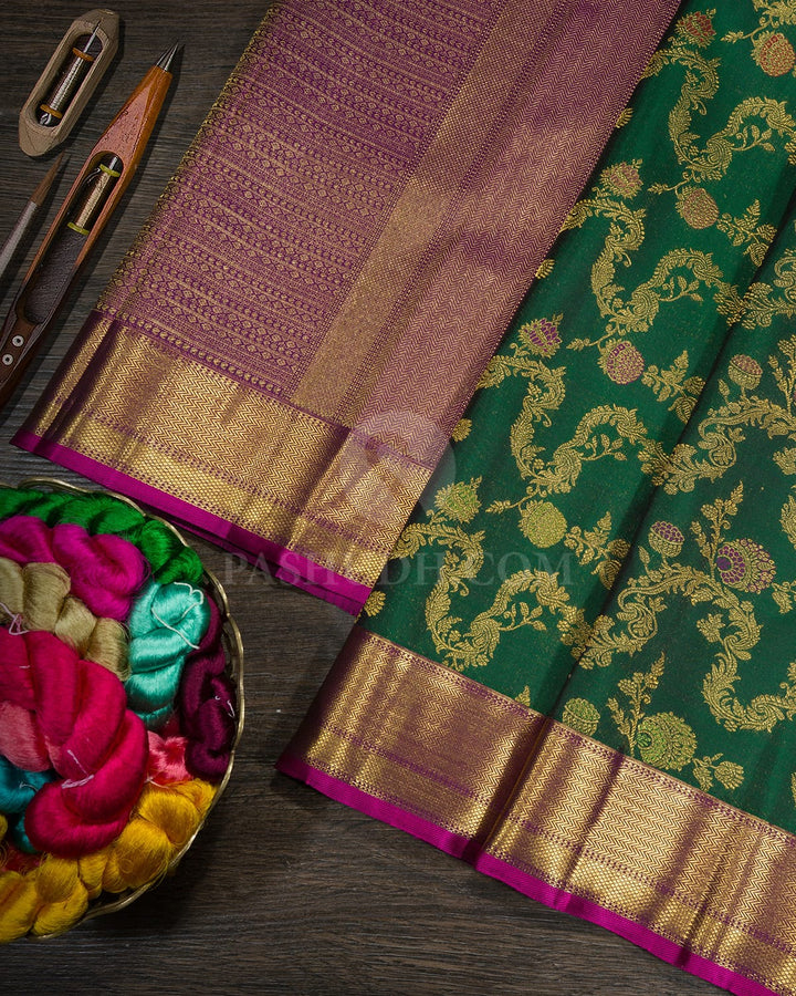 Dual Shaded Bottle Green Kanjivaram Silk Saree-S1488(E)