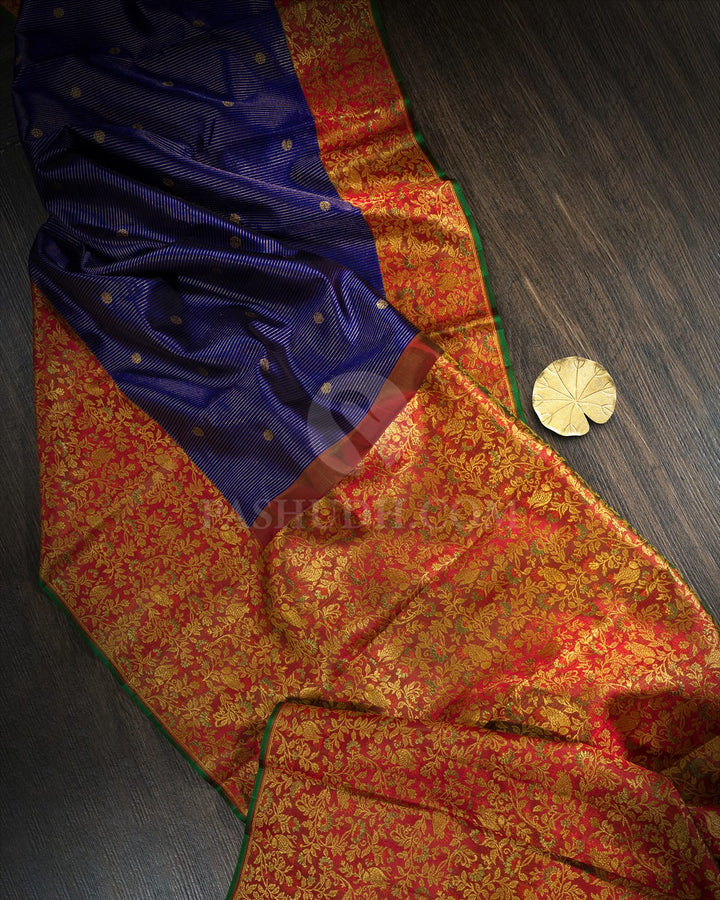 Dark Royal Blue Antique Border Kanjivaram Silk Saree-S1789(B)