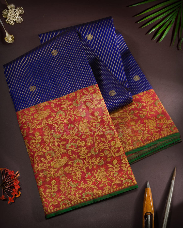 Dark Royal Blue Antique Border Kanjivaram Silk Saree-S1789(B)