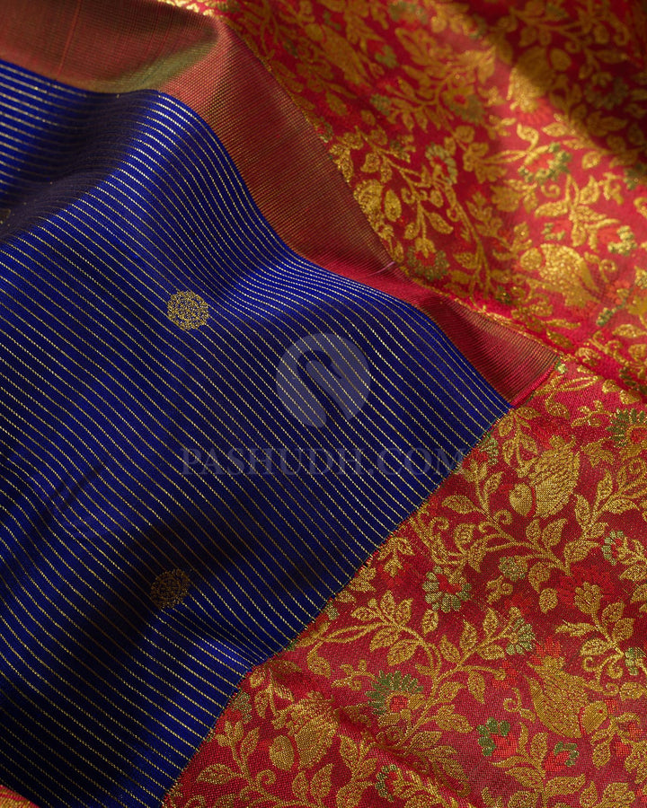 Dark Royal Blue Antique Border Kanjivaram Silk Saree-S1789(B)