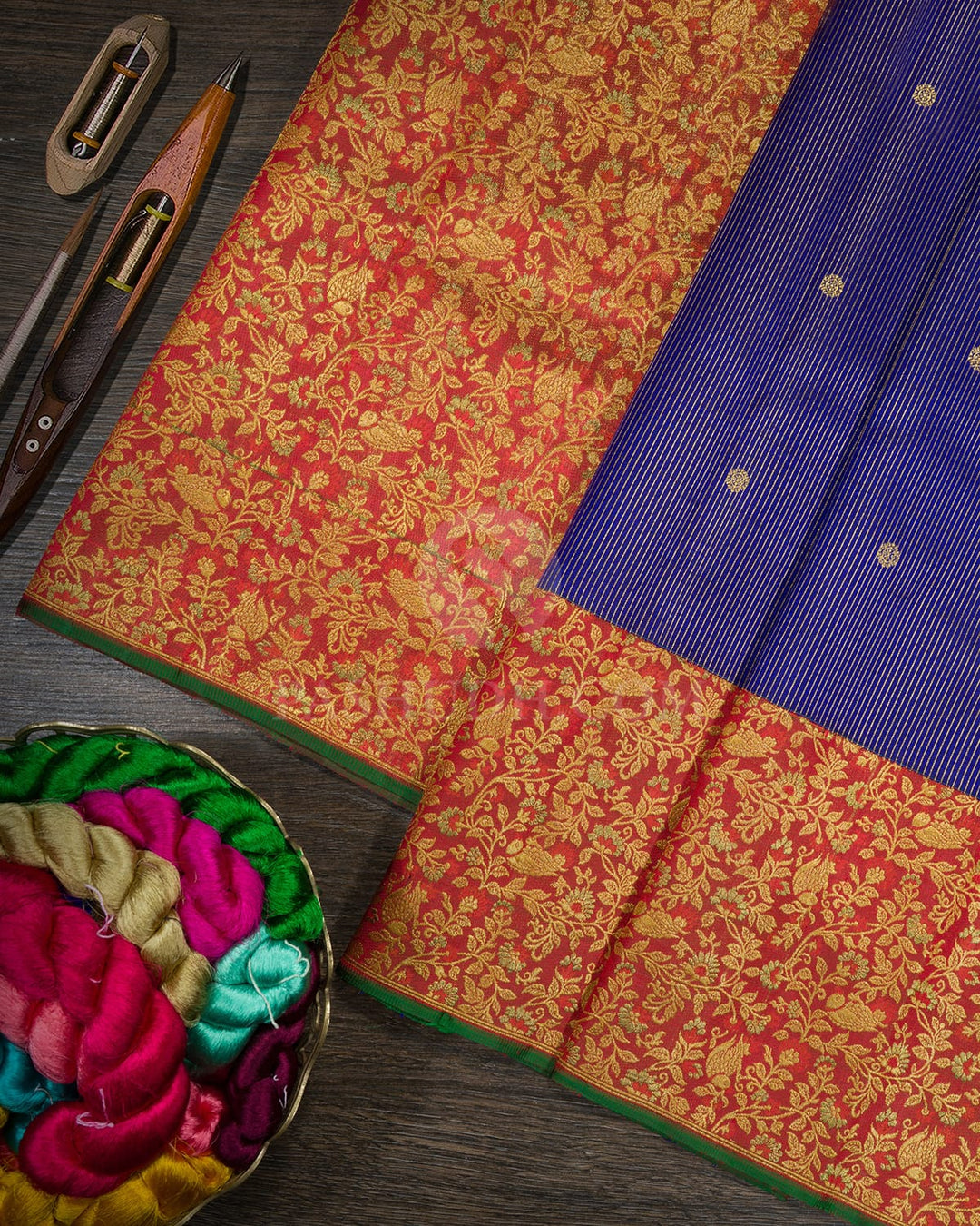 Dark Royal Blue Antique Border Kanjivaram Silk Saree-S1789(B)