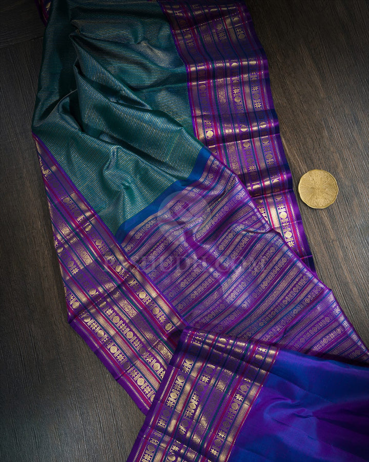 Dual Shaded Peacock Blue Kanjivaram Silk Saree-S1062(R)