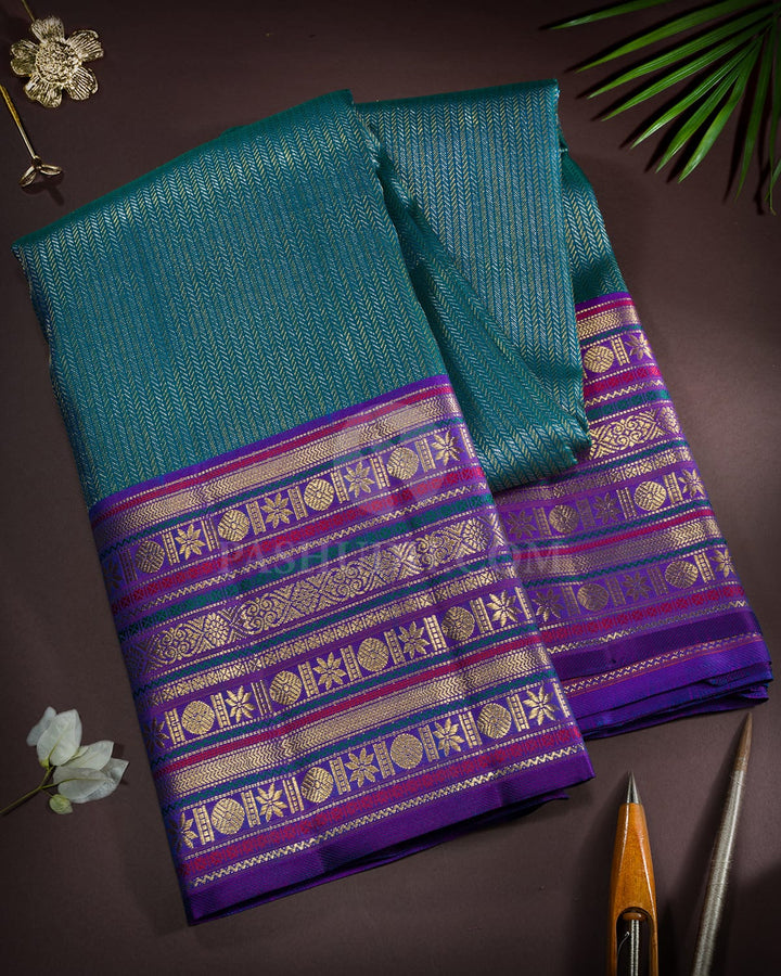 Dual Shaded Peacock Blue Kanjivaram Silk Saree-S1062(R)