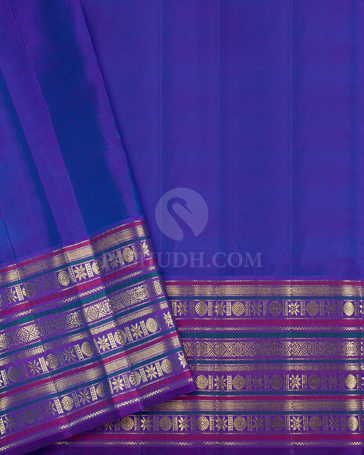 Dual Shaded Peacock Blue Kanjivaram Silk Saree-S1062(R)