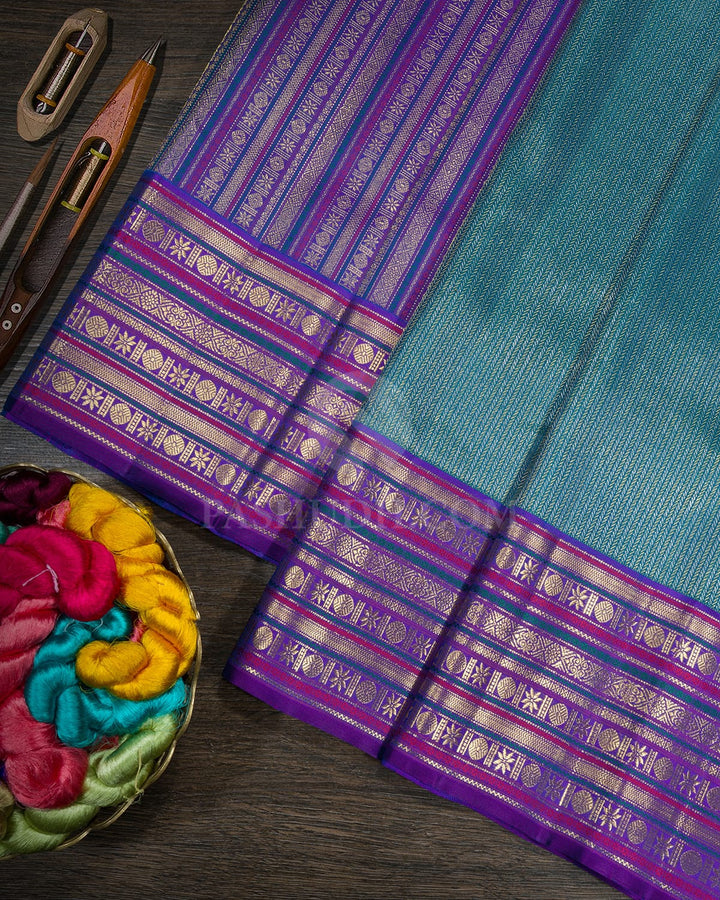 Dual Shaded Peacock Blue Kanjivaram Silk Saree-S1062(R)