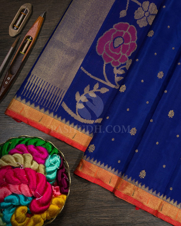 Ink Blue Paithani Kanjivaram Silk Saree-S1723(C)