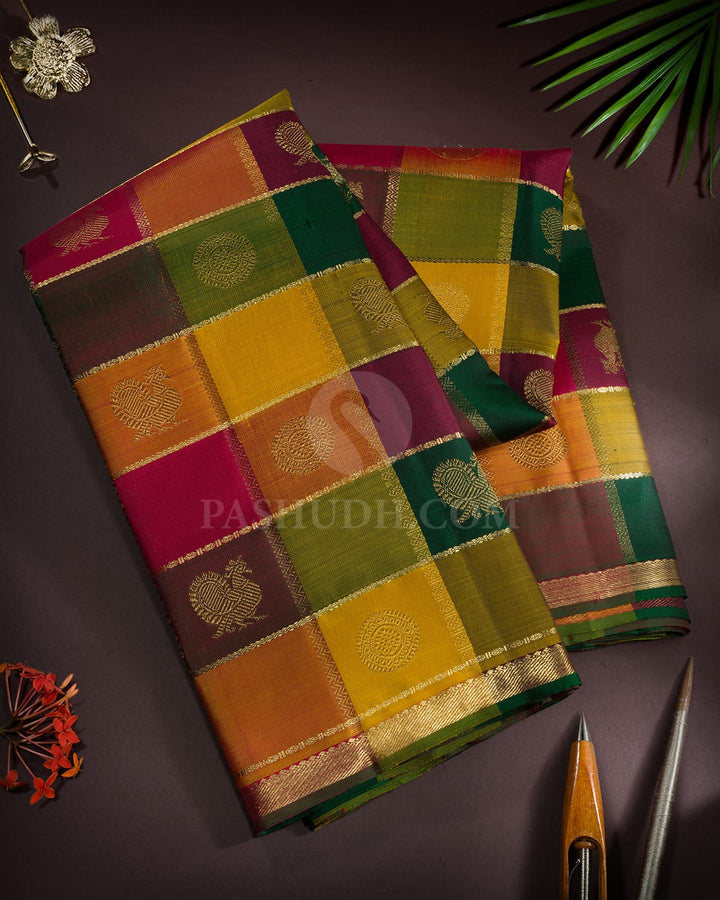 Multicolor Paalum Pazhamum Pure Zari Kanjivaram Silk Saree-SP459