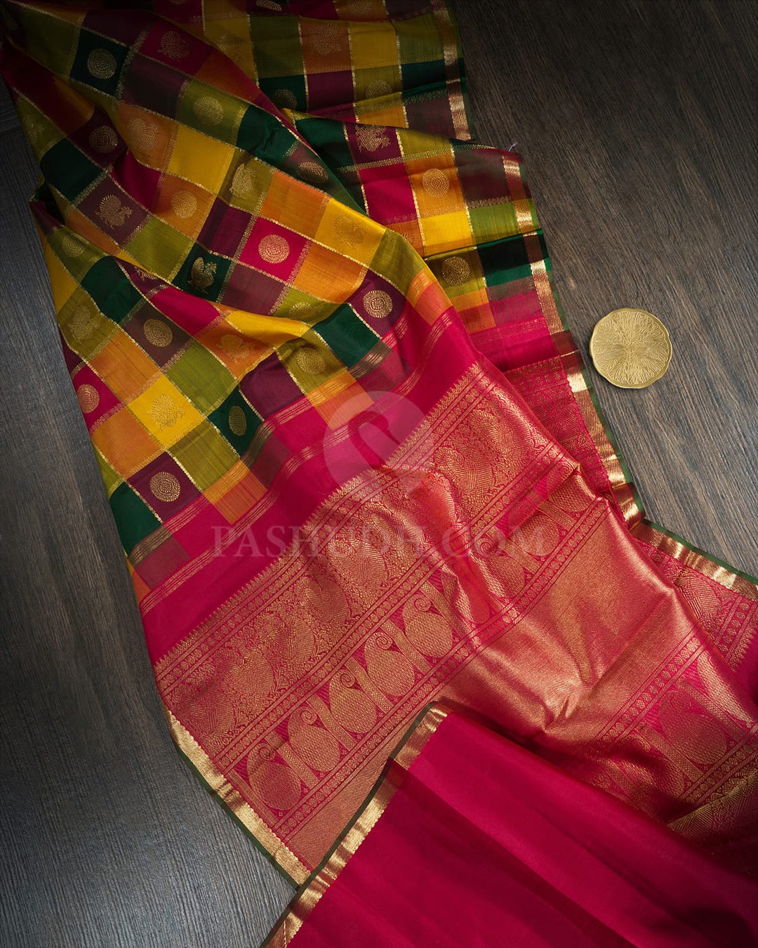 Multicolor Paalum Pazhamum Pure Zari Kanjivaram Silk Saree-SP459