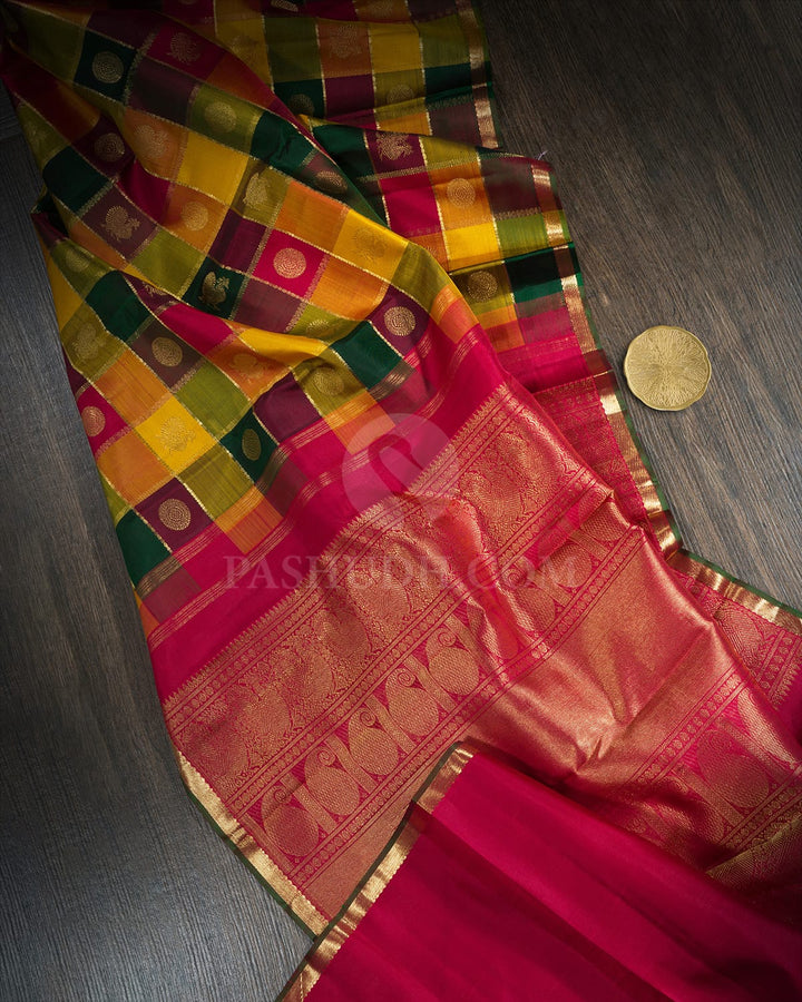 Multicolor Paalum Pazhamum Pure Zari Kanjivaram Silk Saree-SP459