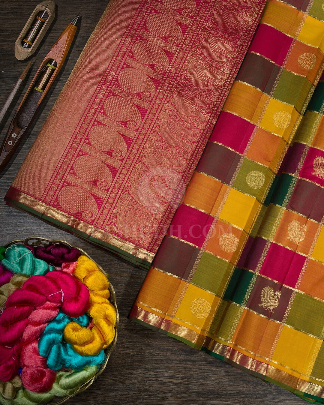 Multicolor Paalum Pazhamum Pure Zari Kanjivaram Silk Saree-SP459