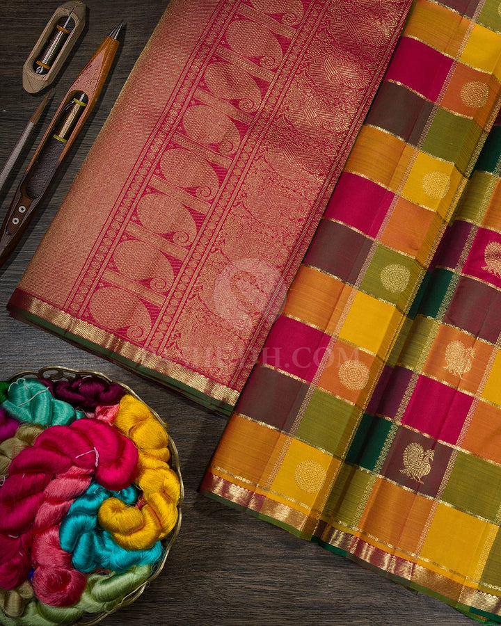 Multicolor Paalum Pazhamum Pure Zari Kanjivaram Silk Saree-SP459