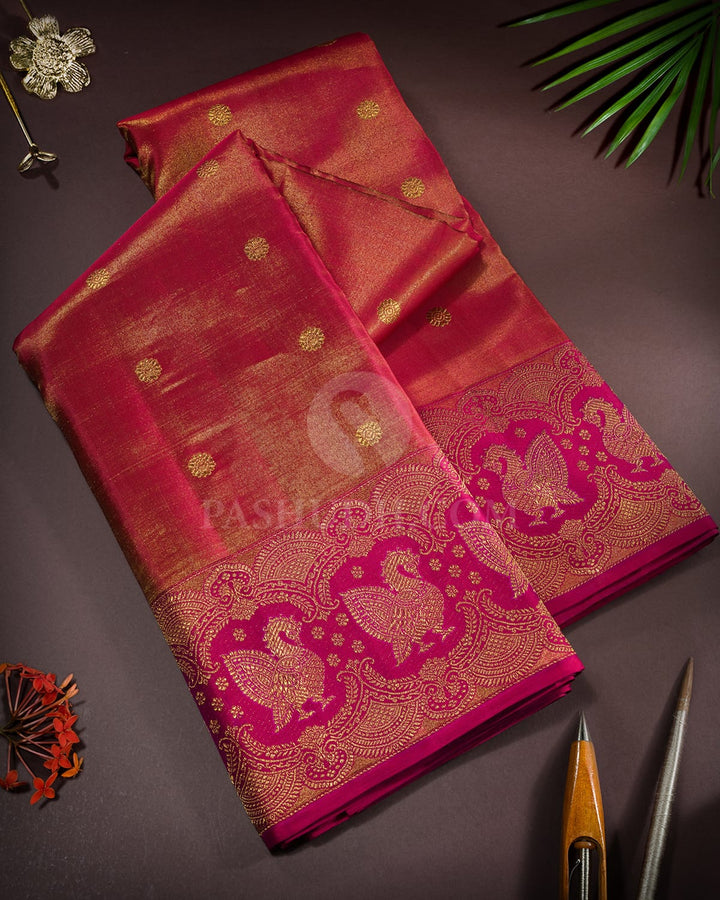 Rose Red Silk Shimmer Kanjivaram Silk Saree-S1751(B)