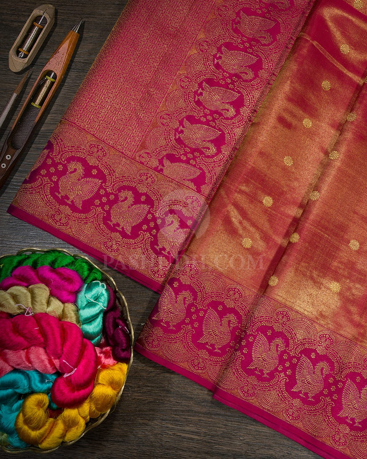 Rose Red Silk Shimmer Kanjivaram Silk Saree-S1751(B)