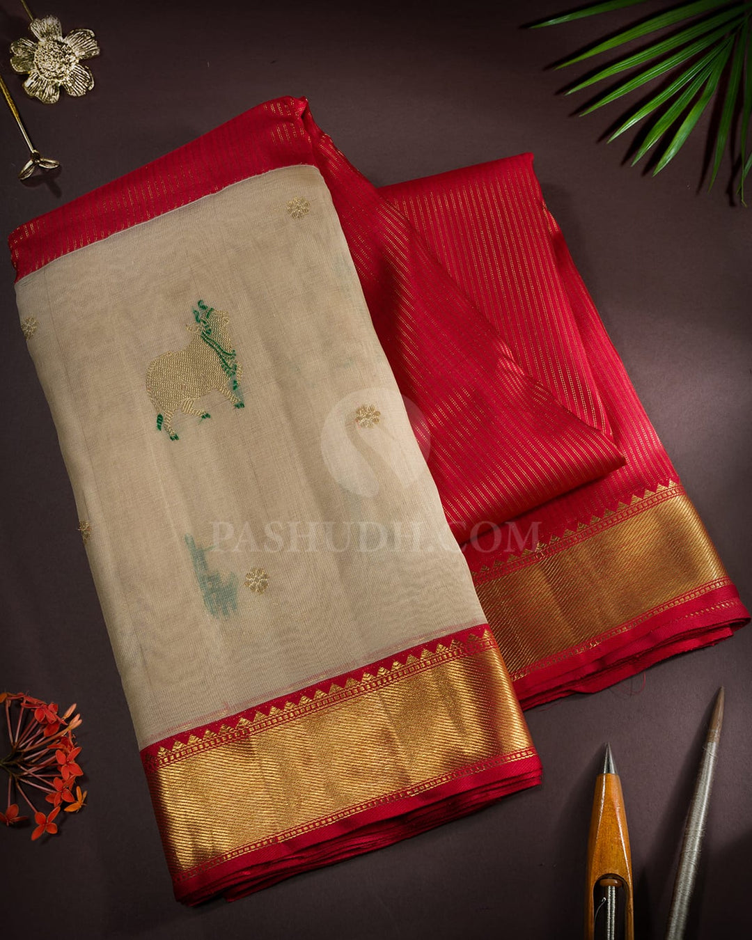 Bright Red Pichwai Kanjivaram Silk Saree-S1782(B)