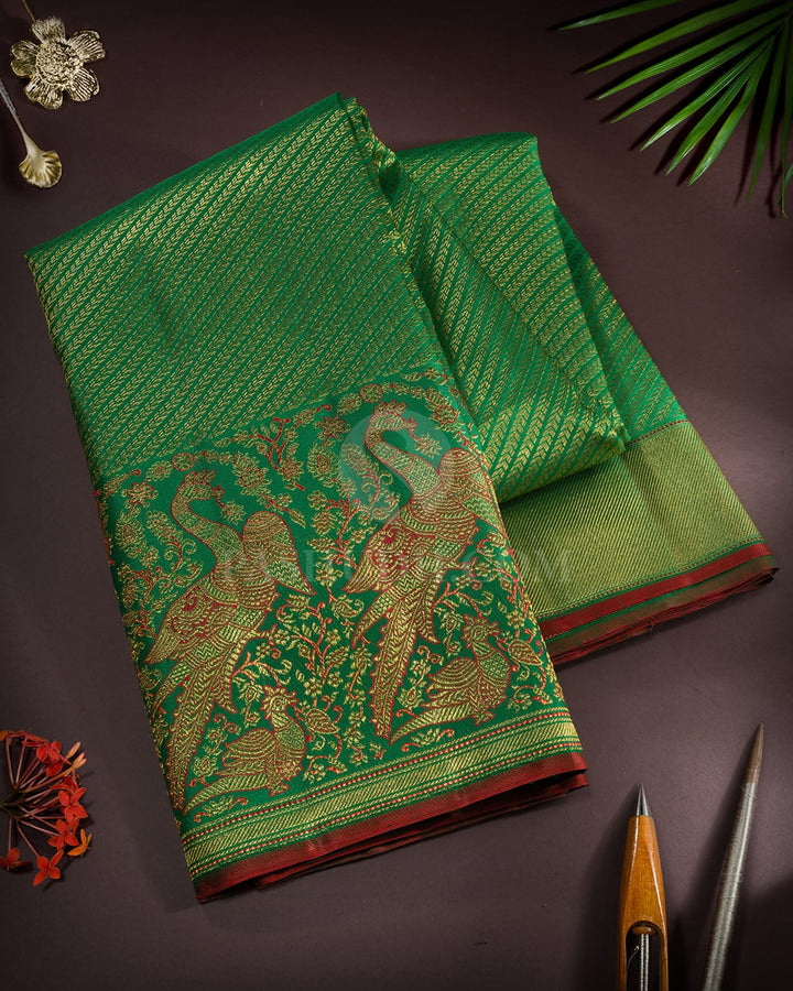 Leaf Green Meenakari Border Kanjivaram Silk Saree-S1818(A)