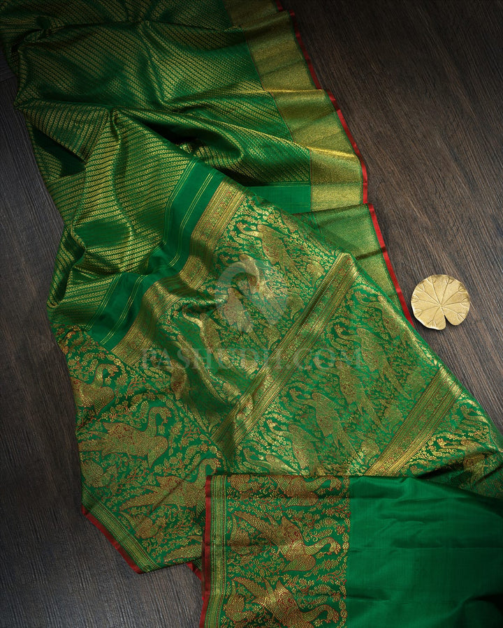 Leaf Green Meenakari Border Kanjivaram Silk Saree-S1818(A)