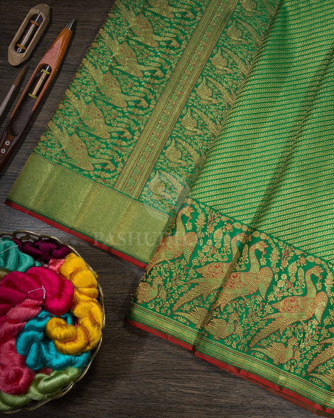 Leaf Green Meenakari Border Kanjivaram Silk Saree-S1818(A)