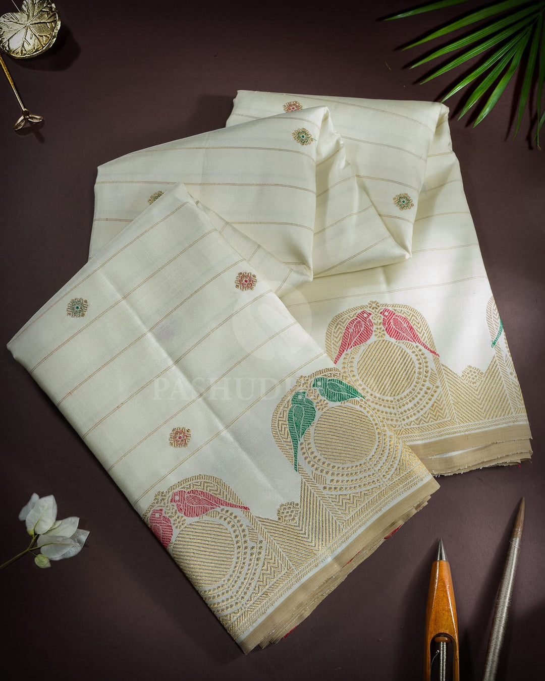 White Meenakari Border Kanjivaram Silk Saree-S1799(A)