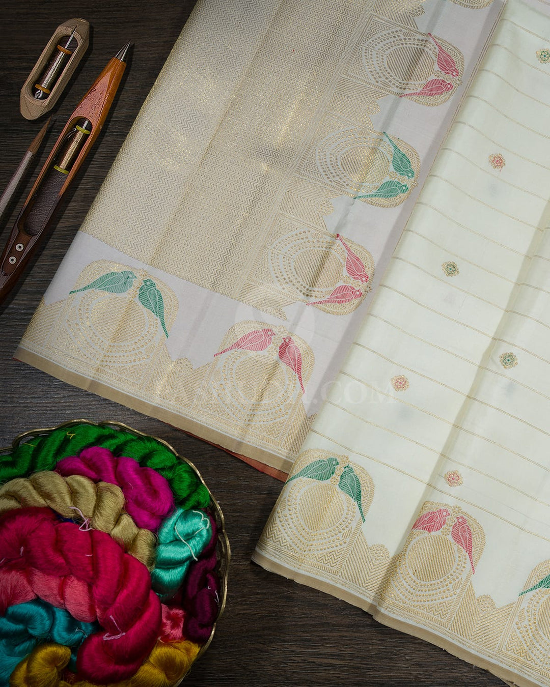 White Meenakari Border Kanjivaram Silk Saree-S1799(A)