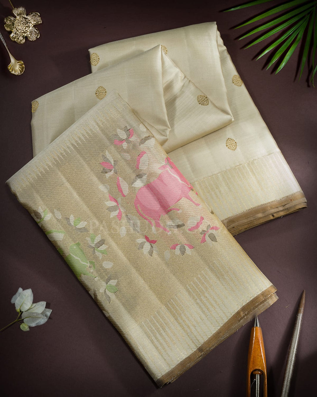 Beige Pichwai Meenakari Kanjivaram Silk Saree-S1733(B)