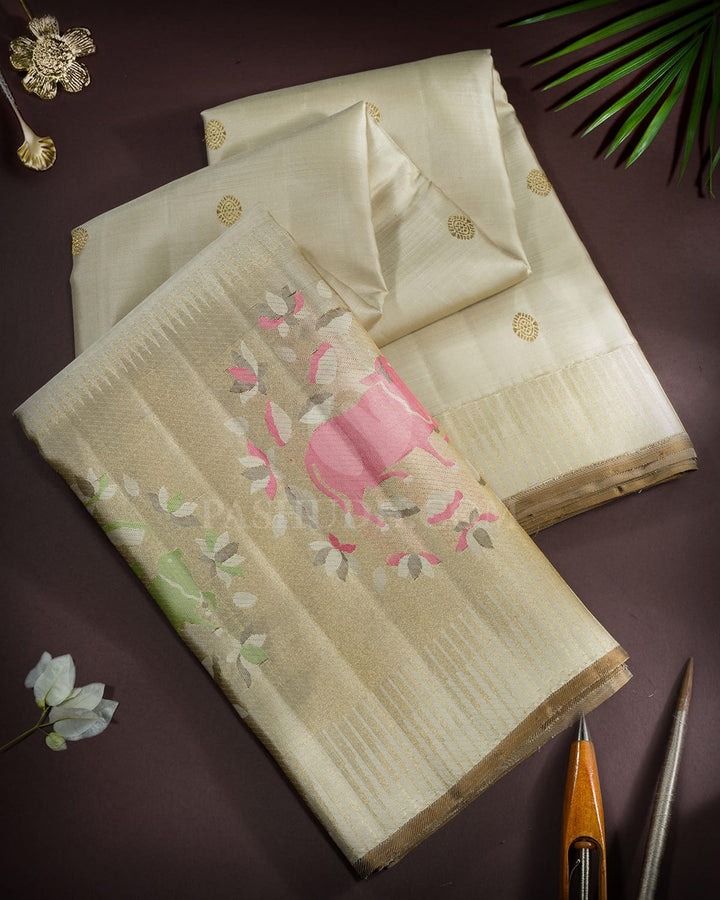 Beige Pichwai Meenakari Kanjivaram Silk Saree-S1733(B)