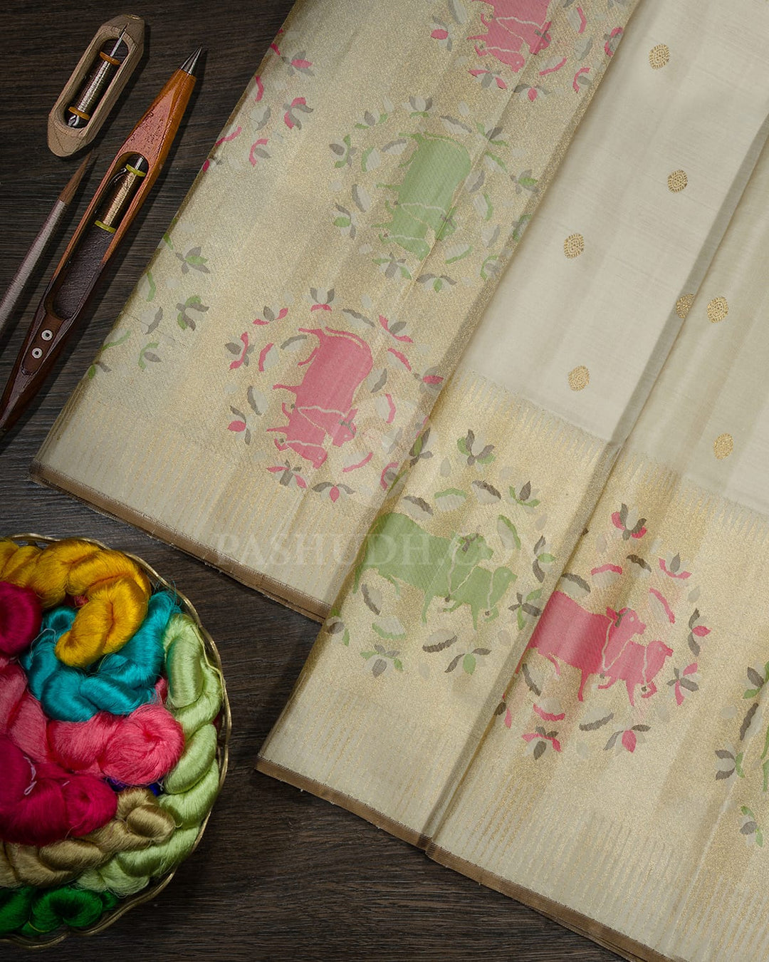 Beige Pichwai Meenakari Kanjivaram Silk Saree-S1733(B)
