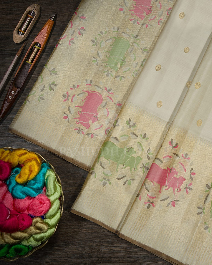 Beige Pichwai Meenakari Kanjivaram Silk Saree-S1733(B)