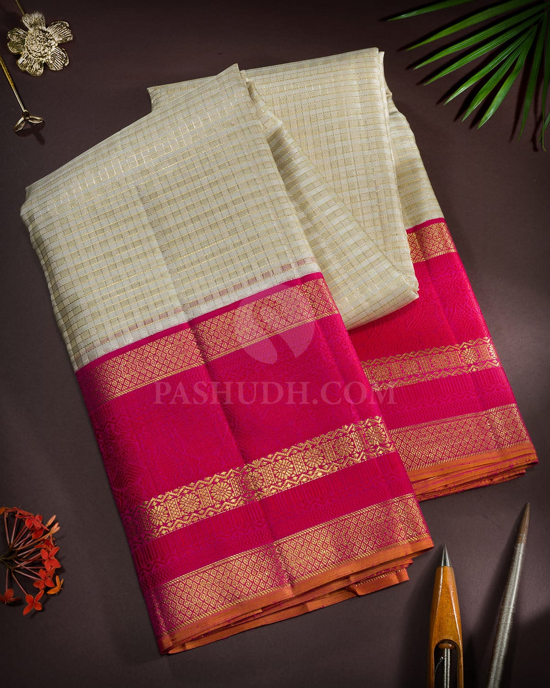 Half White Organza Kanjivaram Silk Saree-S1797(A)