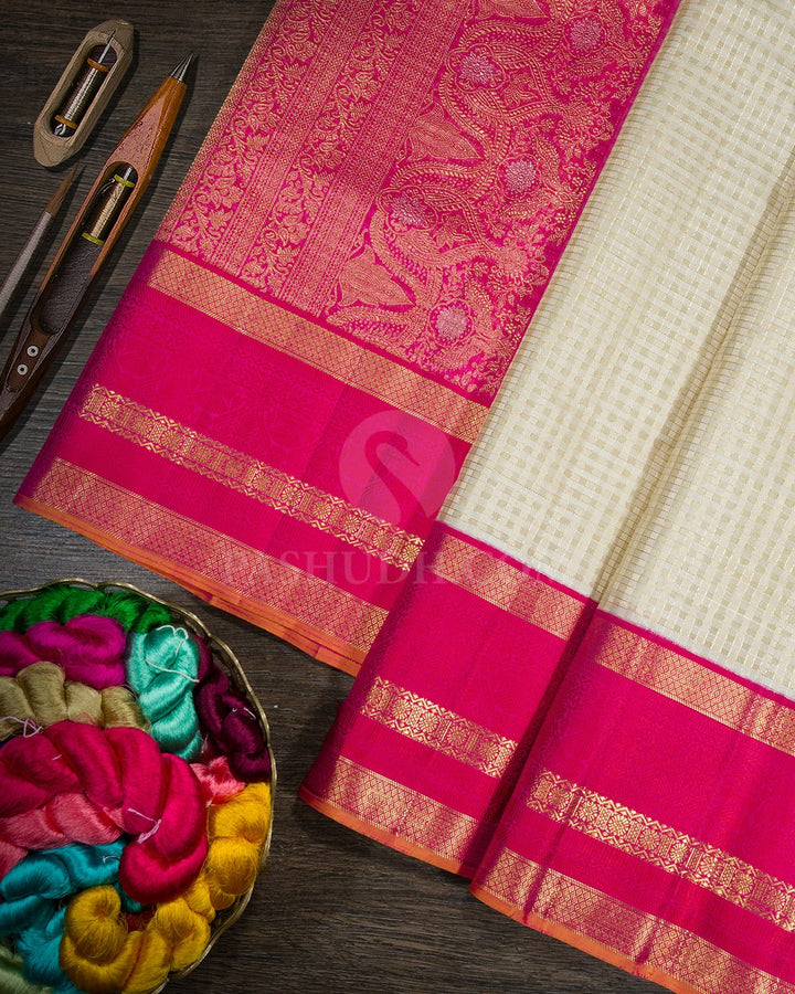 Half White Organza Kanjivaram Silk Saree-S1797(A)