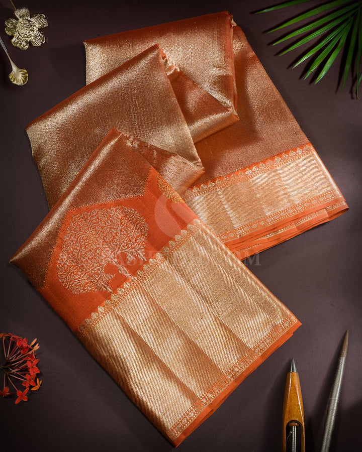 Rust Orange Organza Shimmer Kanjivaram Silk Saree-S1096(G)
