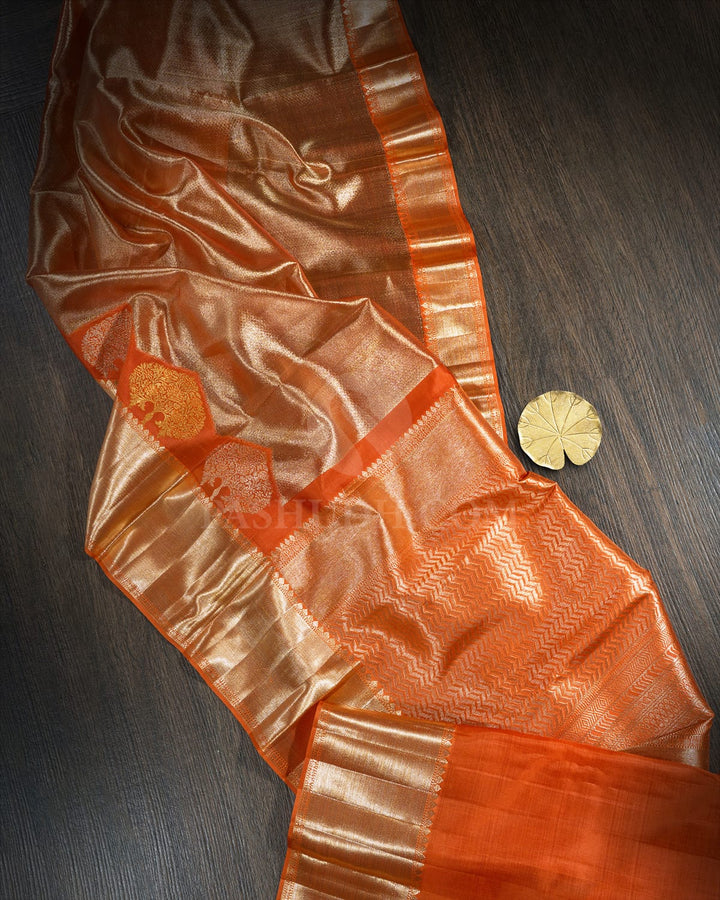 Rust Orange Organza Shimmer Kanjivaram Silk Saree-S1096(G)