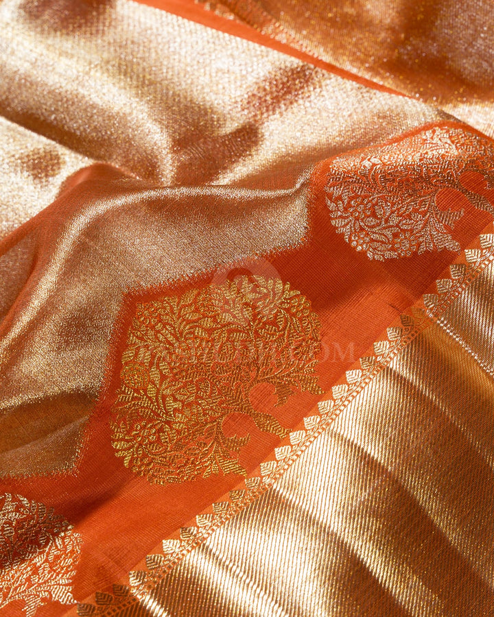 Rust Orange Organza Shimmer Kanjivaram Silk Saree-S1096(G)